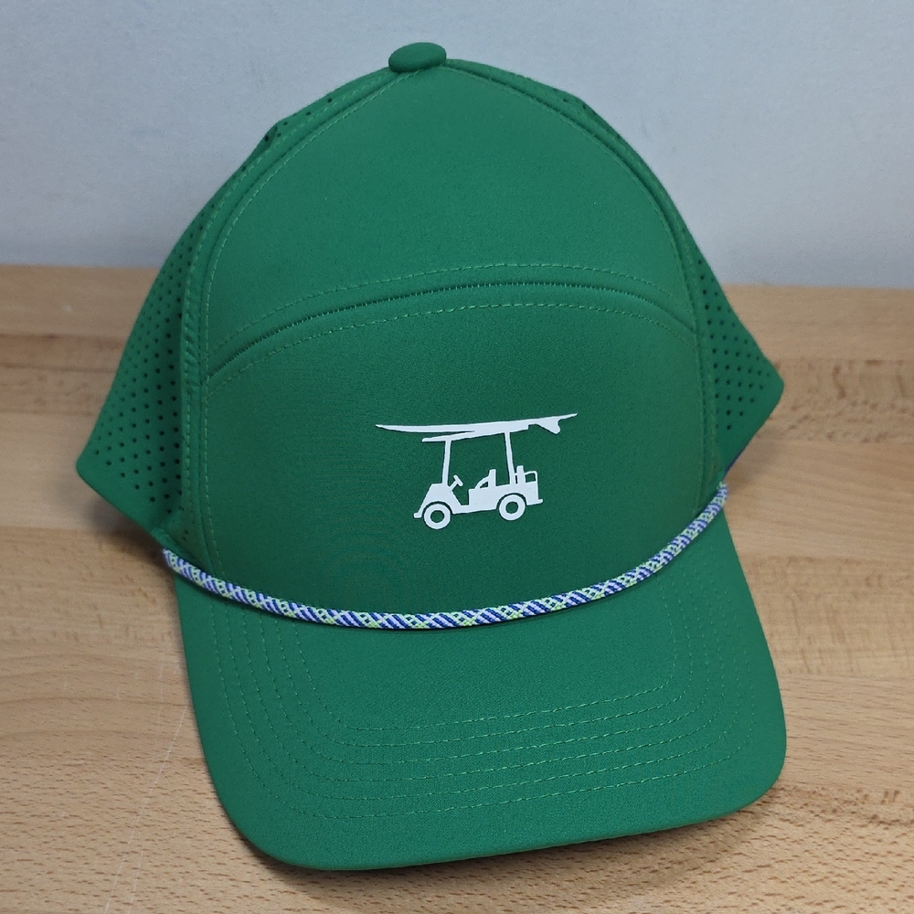 Bald Head Blues. Head Green Hat with Golf Cart Design